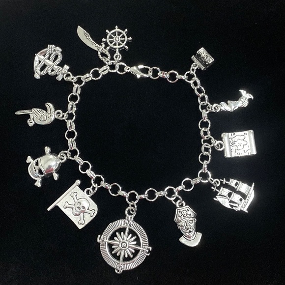 Pirate Charm Bracelet Skulls Treasures Ship Mermaid Charms - Picture 2 of 8